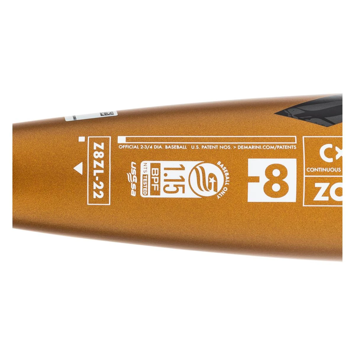 Budget βοΈ 2022 DeMarini Zoa -8 USSSA Baseball Bat: WTDXZ8Z22 Gold, Grey, Black 𧨠6 Budget βοΈ 2022 DeMarini Zoa -8 USSSA Baseball Bat: WTDXZ8Z22 Gold, Grey, Black 𧨠- Image 4