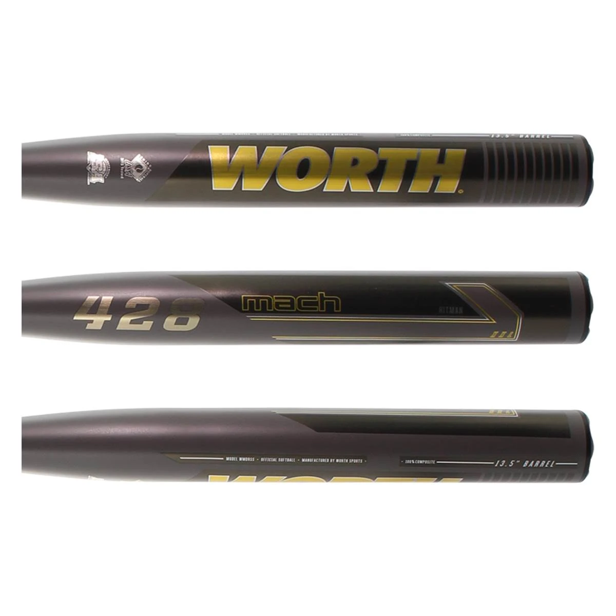 Buy π Worth Mach 1 Hitman 13.5" XXL Senior Slow Pitch Softball Bat: WMDRSS Black, Gold, Grey 𧨠4 Buy π Worth Mach 1 Hitman 13.5" XXL Senior Slow Pitch Softball Bat: WMDRSS Black, Gold, Grey 𧨠- Image 2