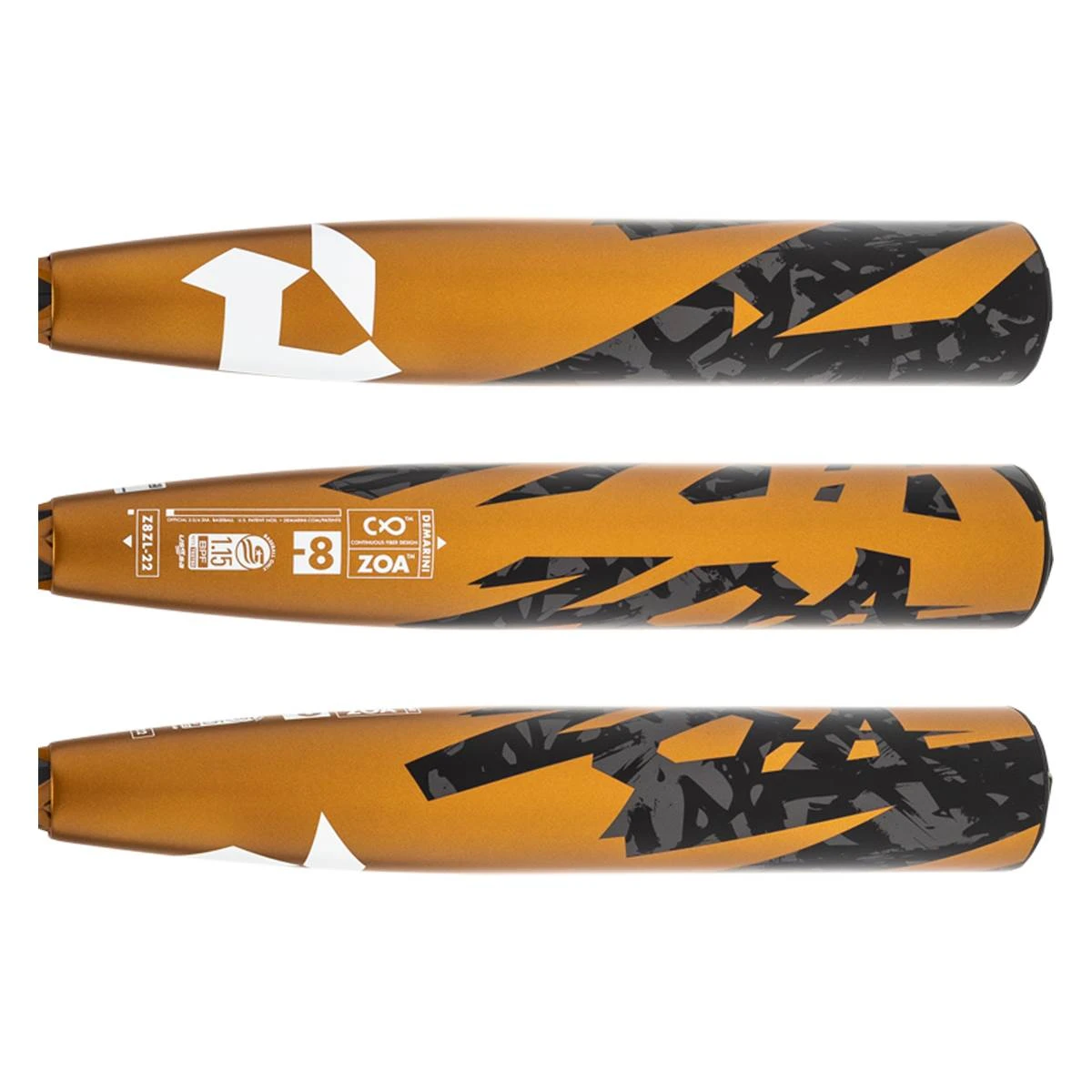 Budget βοΈ 2022 DeMarini Zoa -8 USSSA Baseball Bat: WTDXZ8Z22 Gold, Grey, Black 𧨠4 Budget βοΈ 2022 DeMarini Zoa -8 USSSA Baseball Bat: WTDXZ8Z22 Gold, Grey, Black 𧨠- Image 2